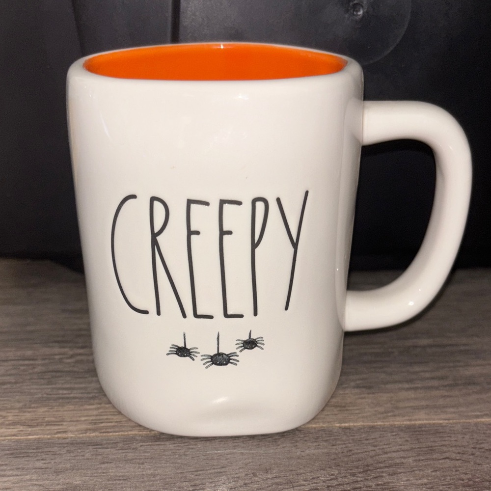 Rae Dunn Halloween Creepy White and Orange Mug